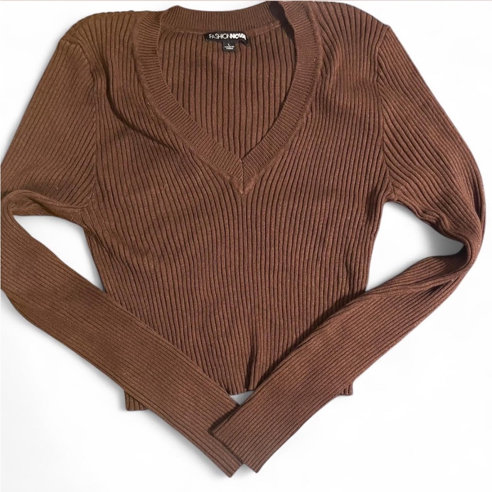 Fashion Nova Brown Ribbed Knit Sweater